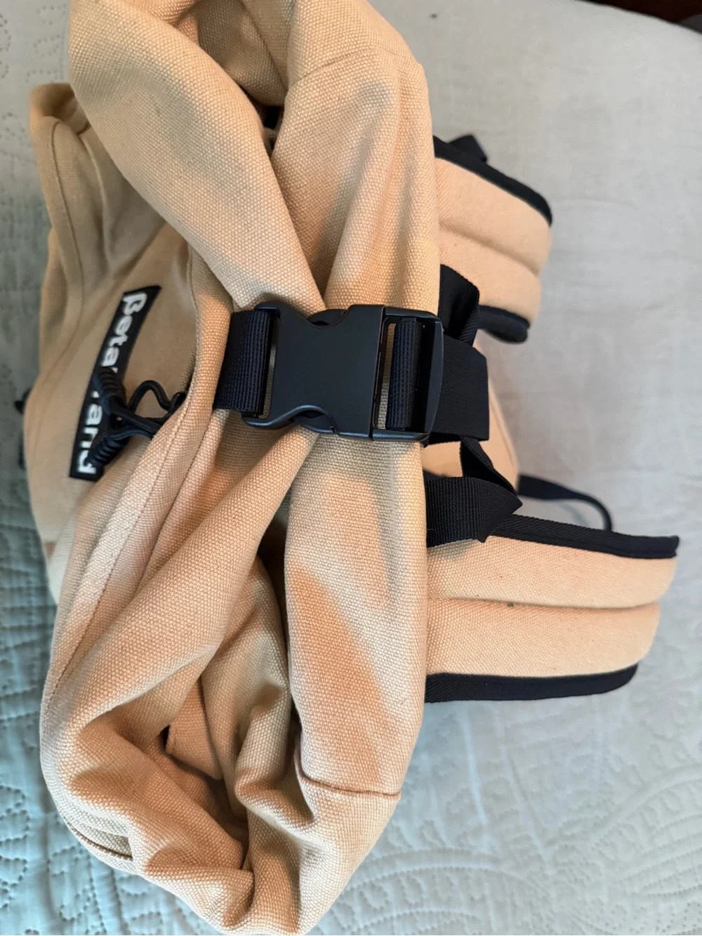 Betabrand Khaki Roll-Top Canvas Backpack with Multiple Zips